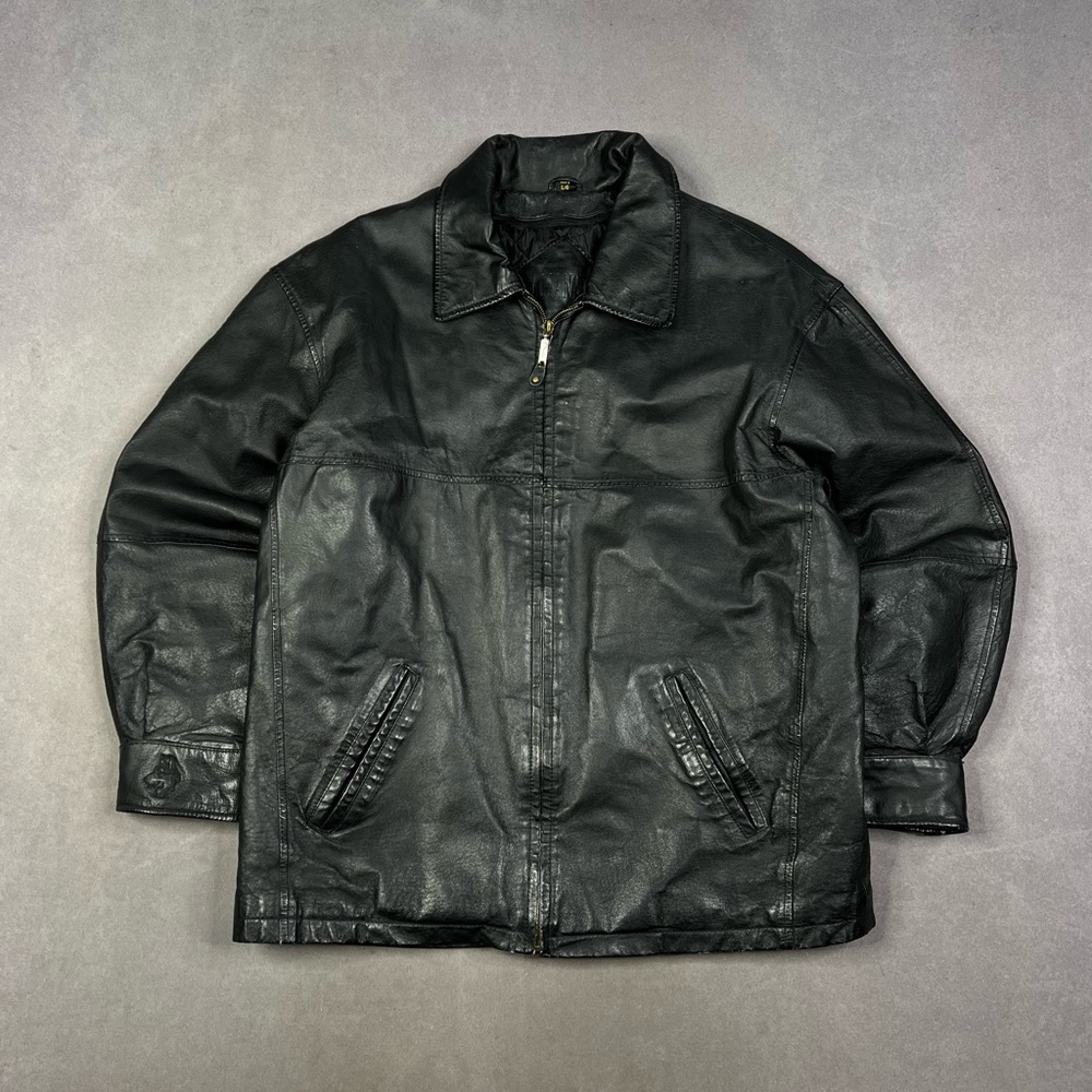 Vintage Black Leather Bomber Jacket - Men's Zip Front
